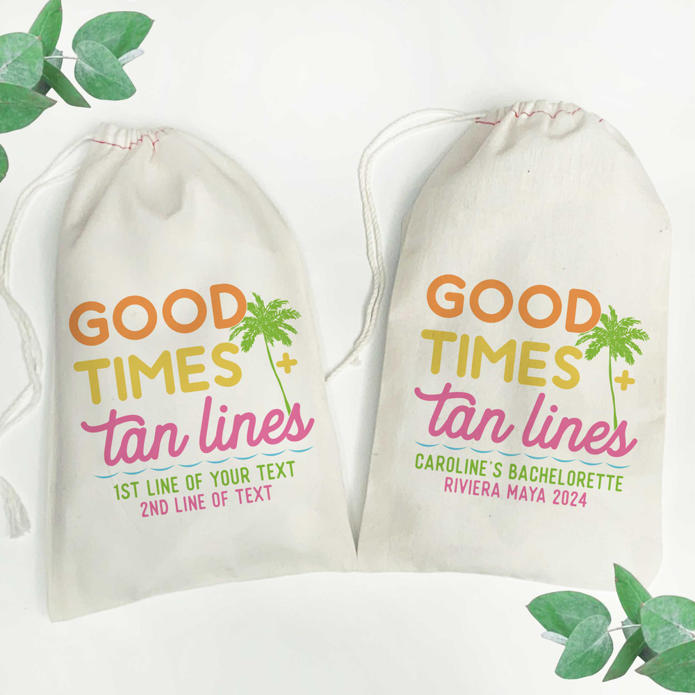 Good Times and Tan Lines Bags - Palm Tree Custom Beach Party Favor Bags for Adults - Beach Bachelorette Party Favor Bags - Custom Gift Bags for Beach Girls Trip or Beach Birthday Vacation
