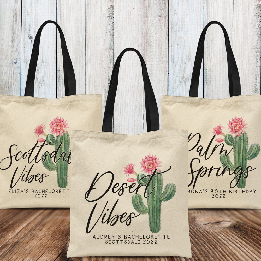 Desert Vibes Bachelorette Party Tote Bags - Desert Birthday Bags - Scottsdale Bachelorette Bags - Custom  Welcome Tote Bags - Cactus Tote Bags - Floral Succulent Gift Bags - Palm Springs Bachelorette Party Bags
