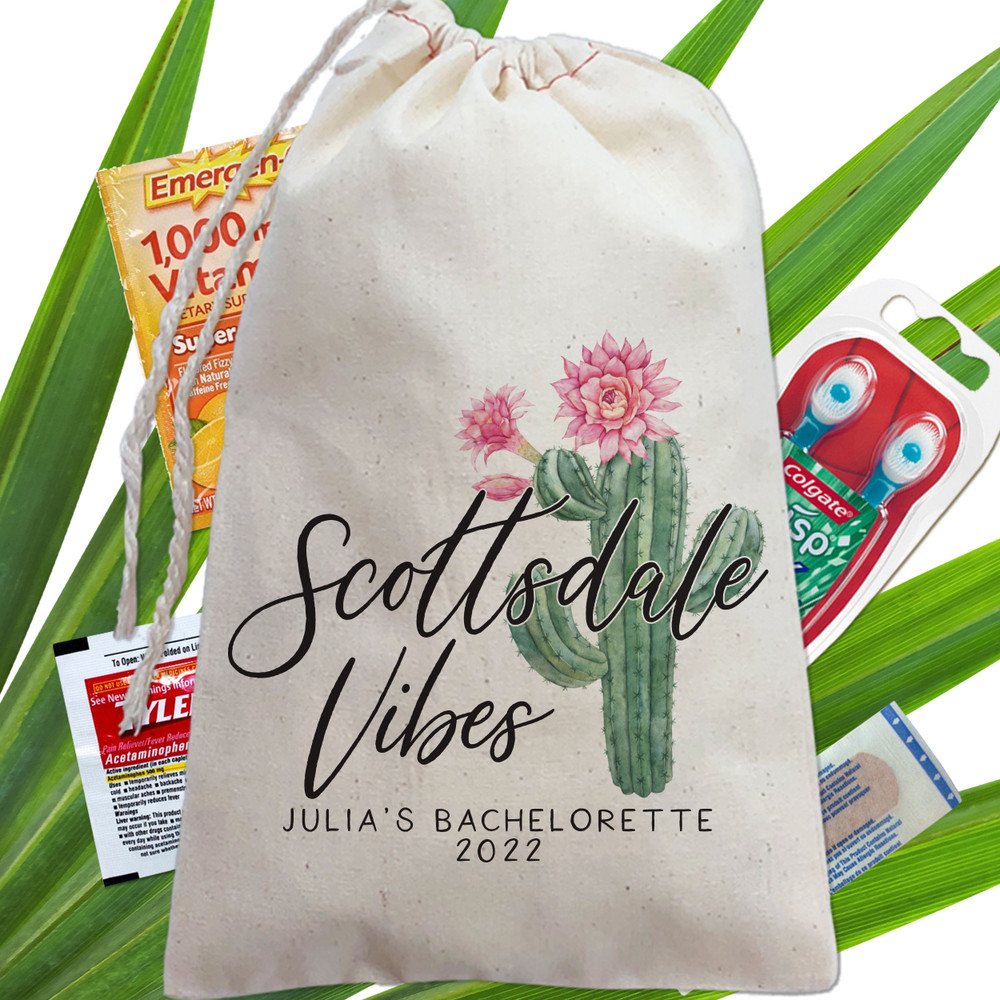 Desert Vibes Succulent Custom Favor Bags - Cactus Bachelorette Party Favor Bags  - Scottsdale Bachelorette Gift Bags - Palm Springs Gift Bags Personalized