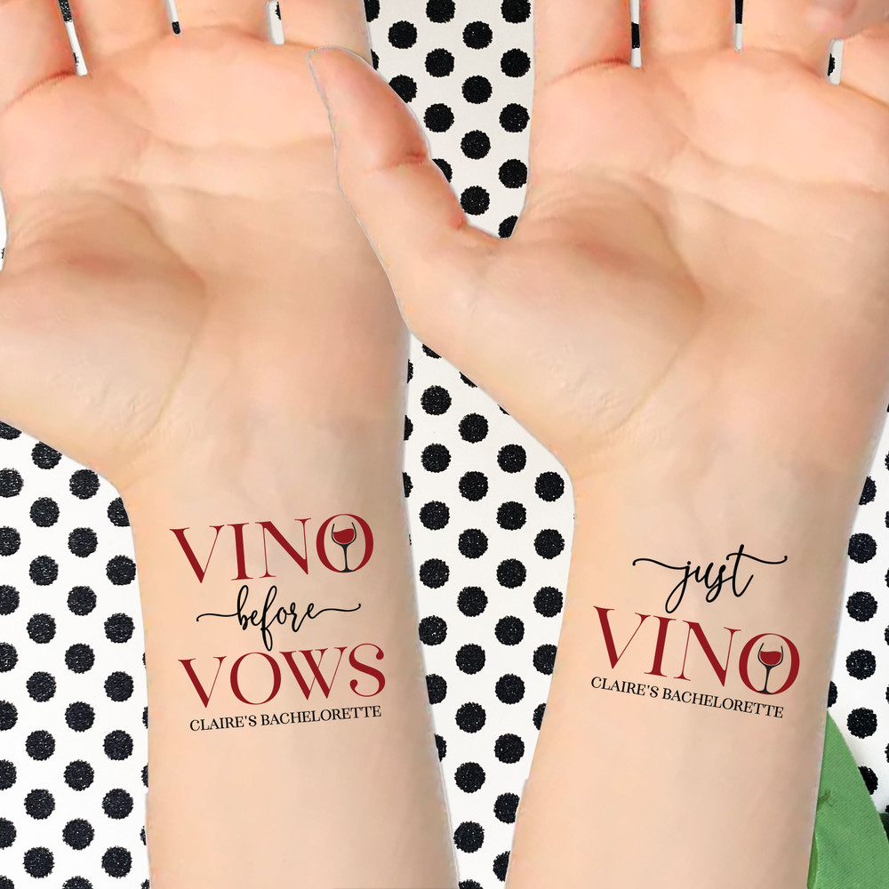 Wine Bachelorette Tattoos - Custom  Bride Tattoo - Custom Bachelorette Party Temporary Tattoos - Personalized Bachelorette Party Favors - Vino Before Vows Party Favors