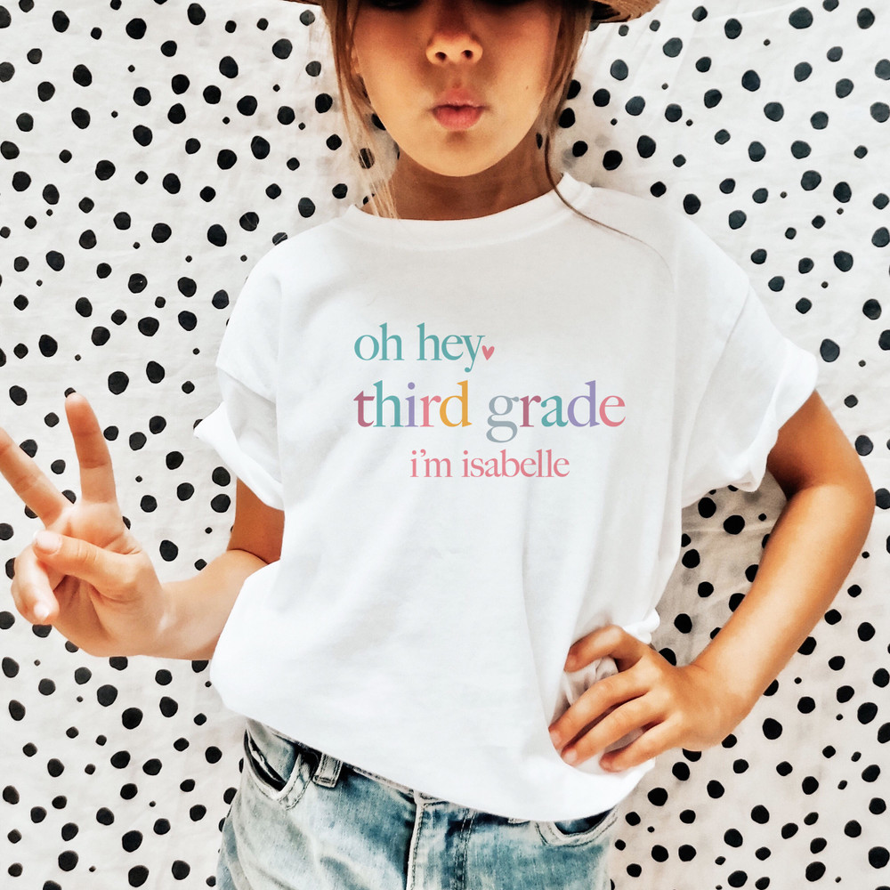 Mod Pastel Rainbow Hello 3rd Grade Shirt - Personalized Back to School Shirt  for Girls