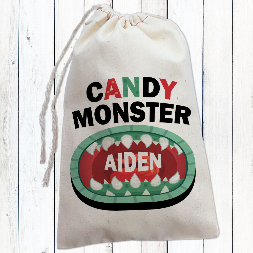 Candy Monster Halloween Candy Bags - Personalized Halloween Party Favor Bag for Kids - Custom Canvas Favor Bags for Halloween Parties