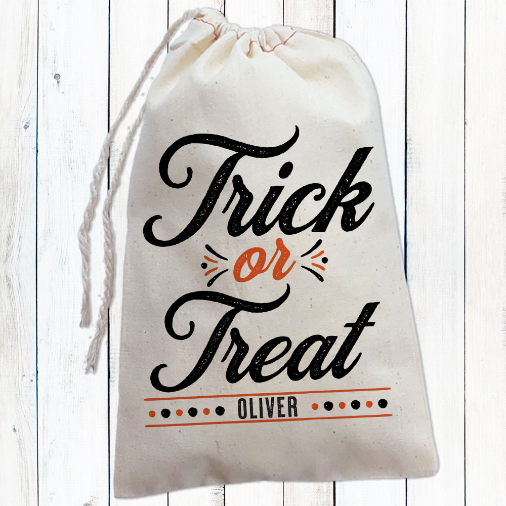 Trick or Treat Bags - Personalized Halloween Candy Bags - Halloween Party Favor Bags with Names - Custom Canvas Favor Bags for Halloween Parties