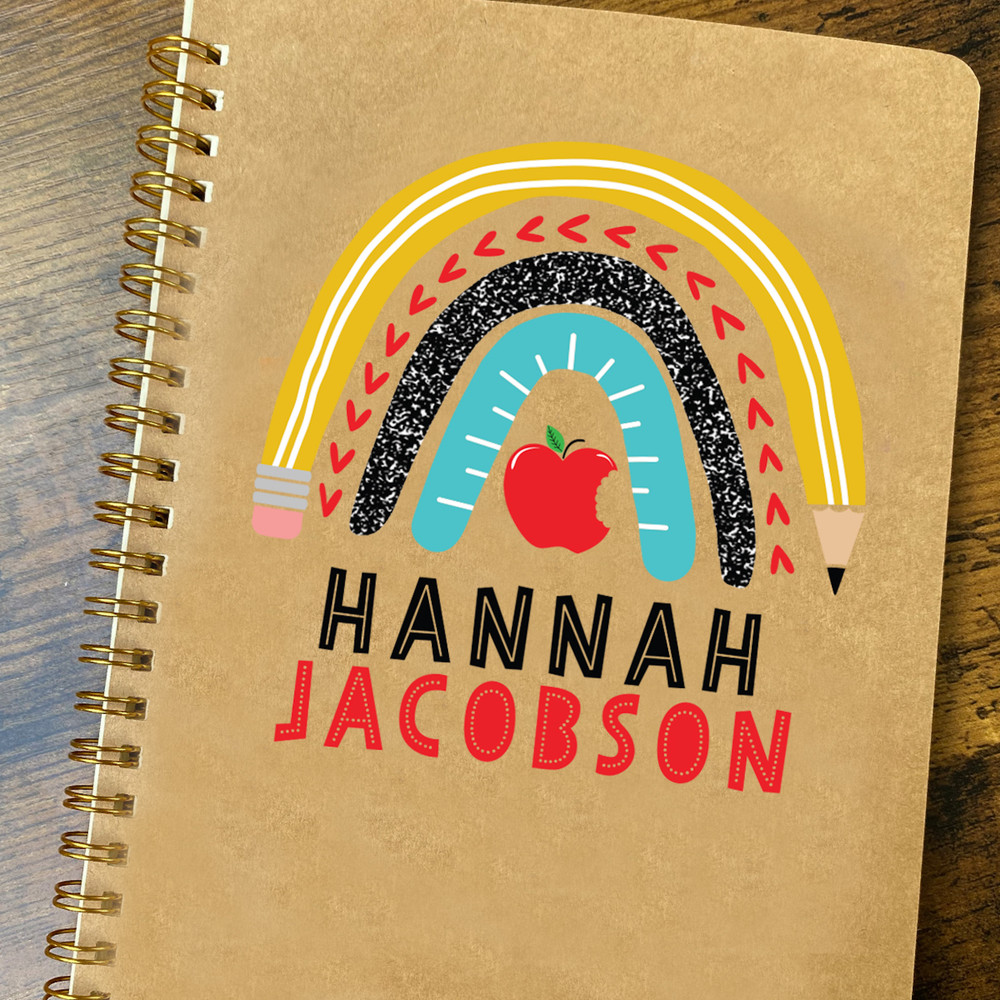 Custom School Notebook for Girls - Rainbow Personalized Notebook for Girls - Custom Kids Diary - Spiral Lined Notebook for School