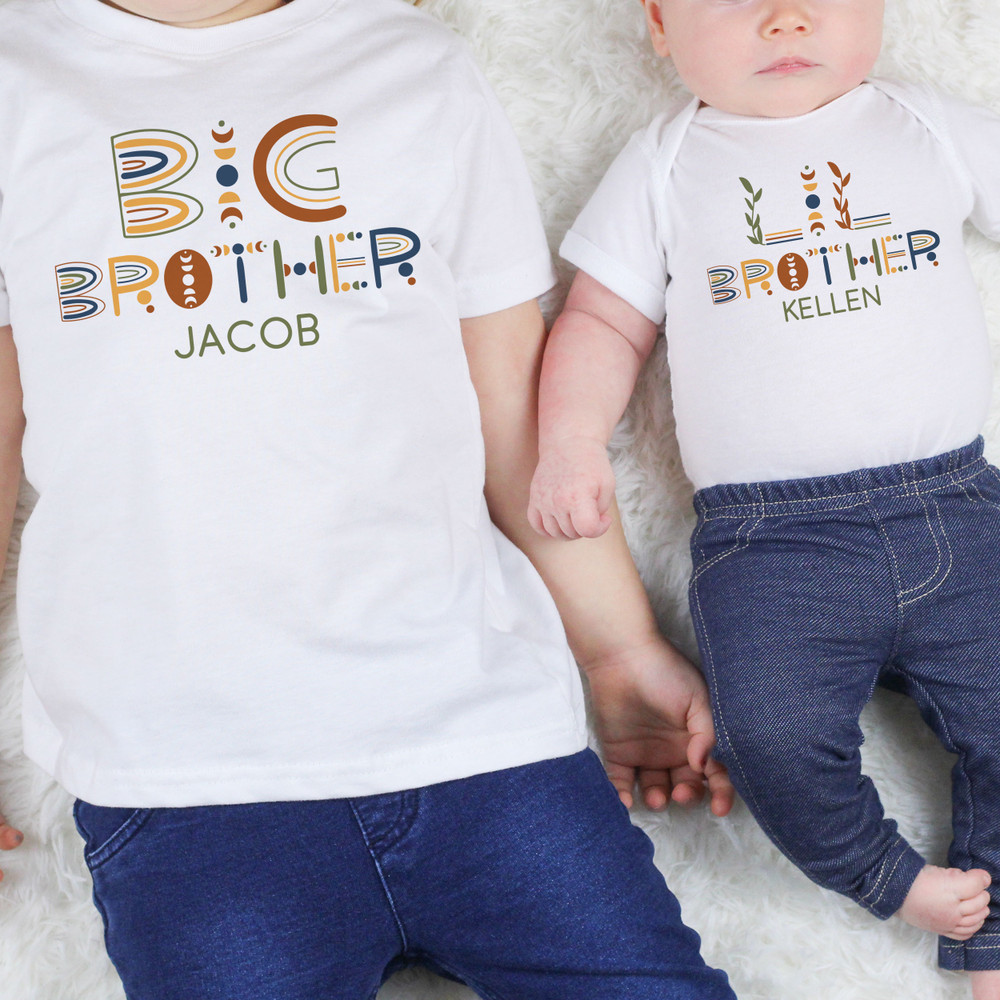 Boho Big Brother Shirt with Name - Personalized Matching Big and Little Brother Shirts - Boys New Big Brother Gift - Big Brother Shirts and & Little Brother Outfits