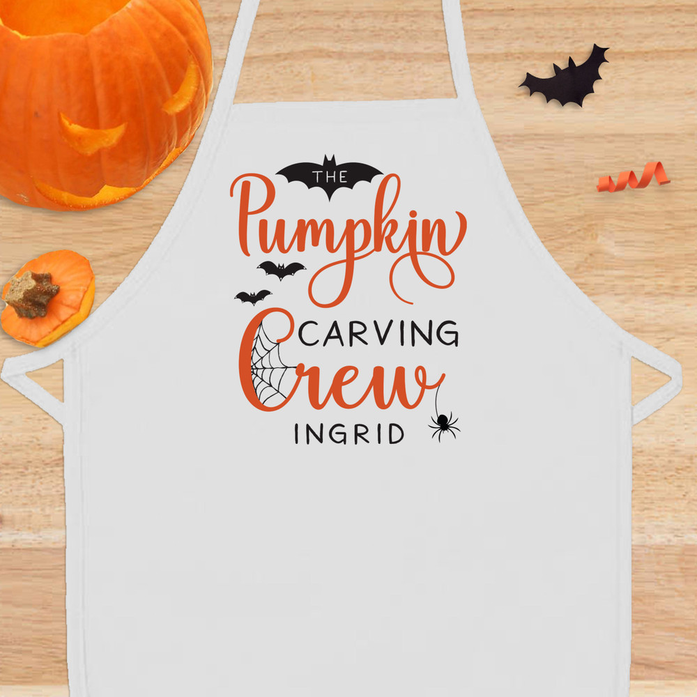 Pumpkin Carving Crew Custom Halloween Aprons for Adults - Matching Apron Set for Kids and Mommy or Daddy - Toddler Girl Halloween Apron - Toddler Boy Halloween Apron