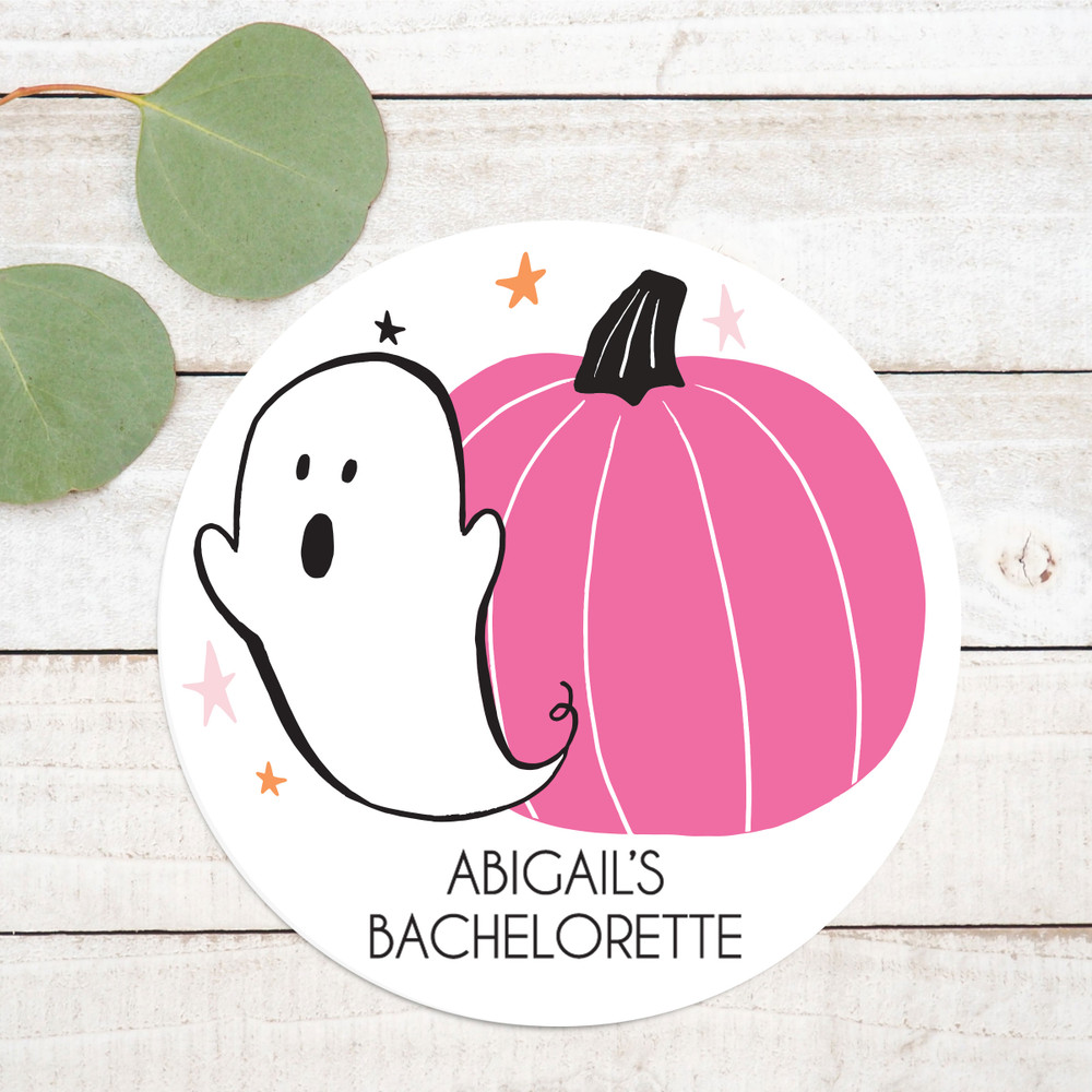 Pink Pumpkin Halloween Party Favor Labels - Custom Halloween Stickers - Waterproof Cup Stickers for Adult Halloween Party