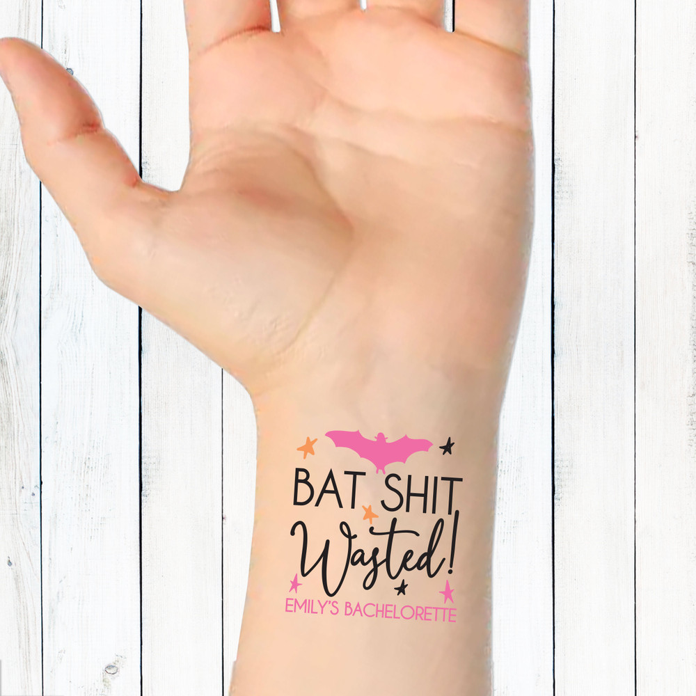 Bat Shit Wasted Custom Halloween Tattoos - Temporary Halloween Tattoos for Adults - Halloween Bachelorette Party Favor Tattoos