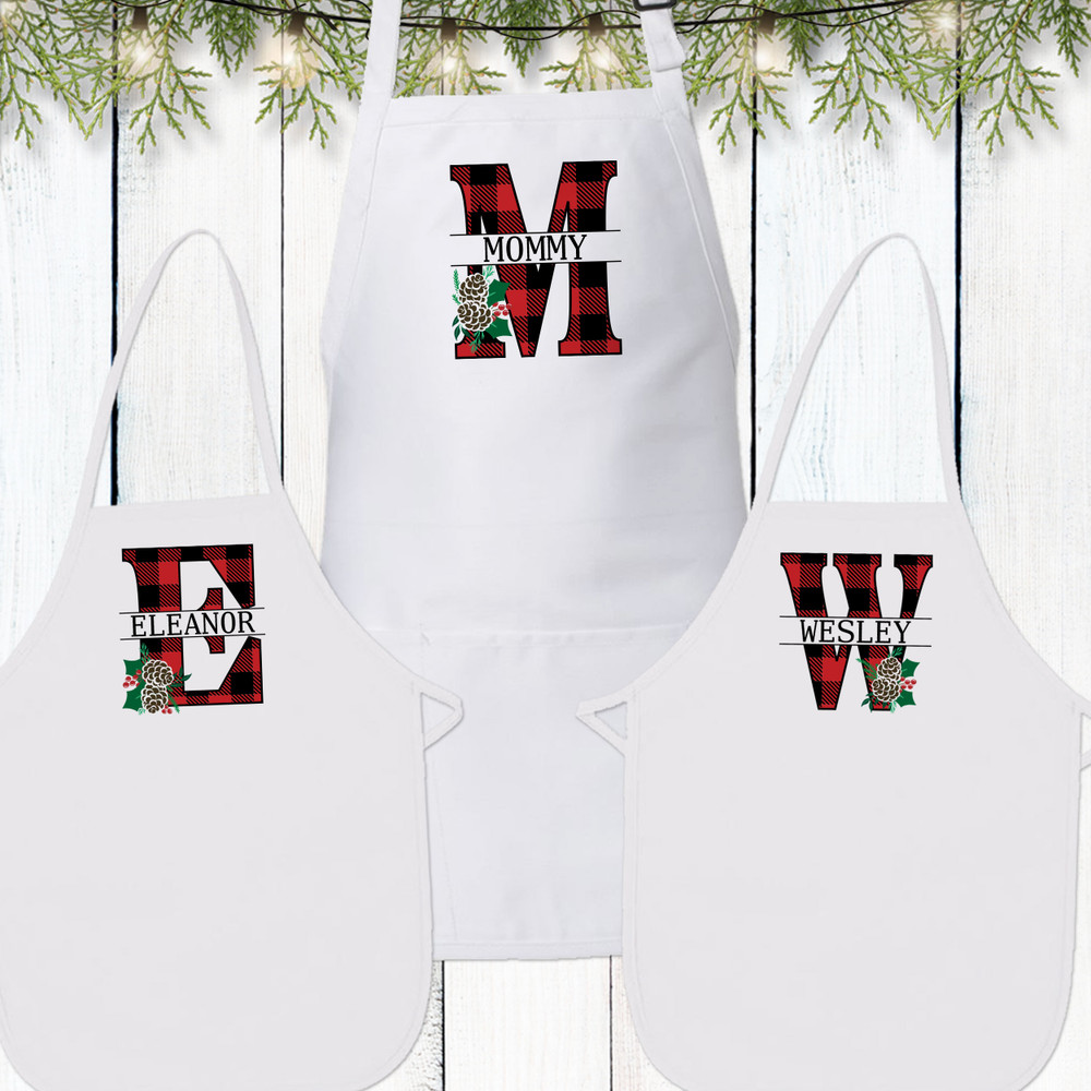 Plaid Pinecone Monogrammed Aprons