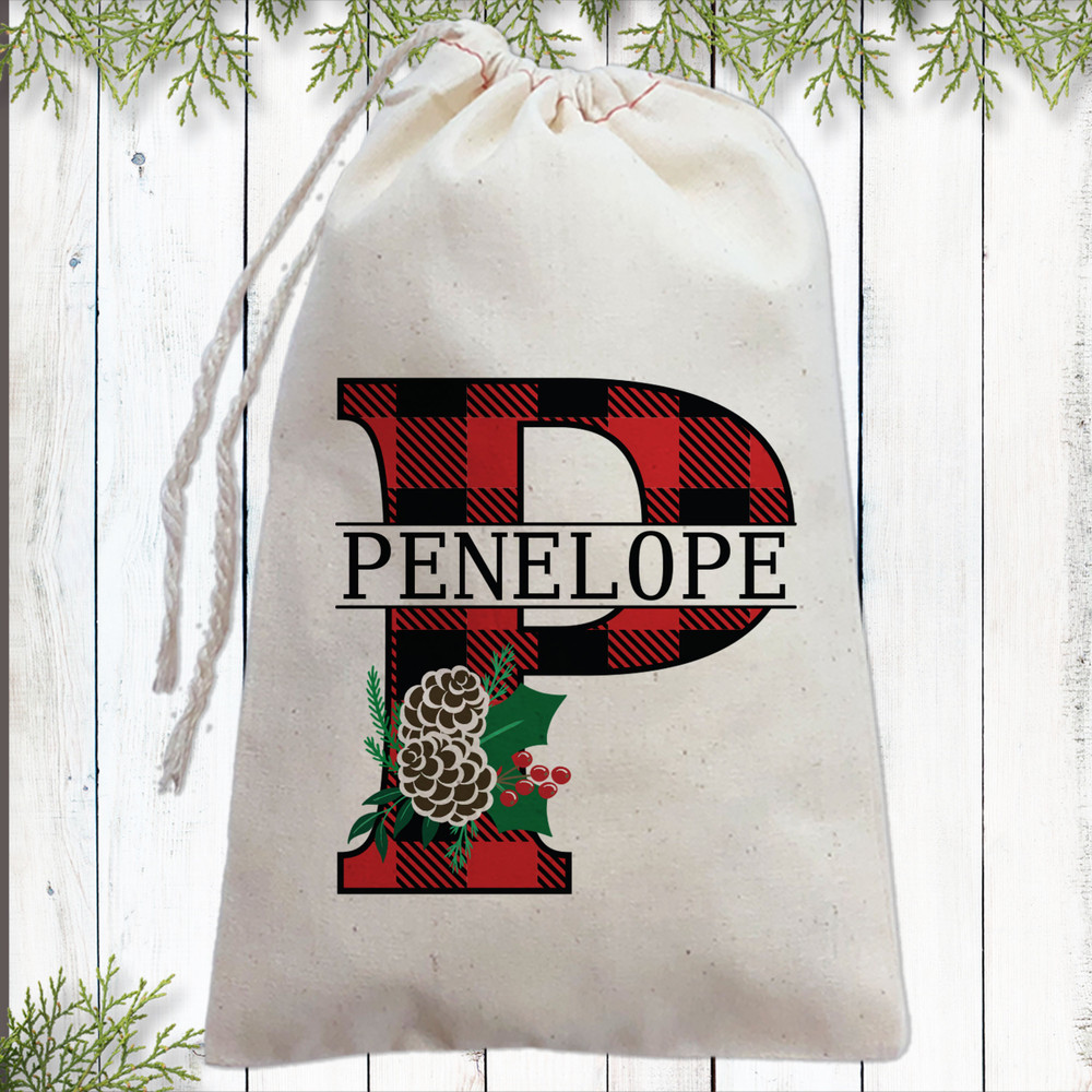 Plaid Pinecone Monogrammed Bags