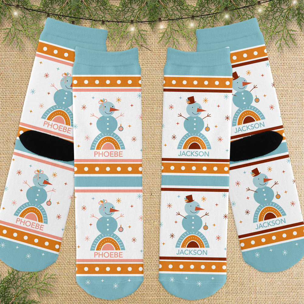 Personalized Kids Christmas Socks - Custom Snowman Socks for Children - Toddler Socks
