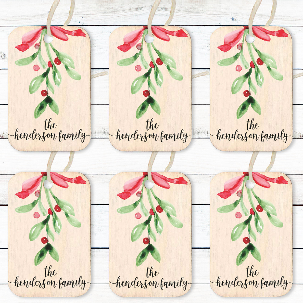 Mistletoe Wood Napkin Ring Tags