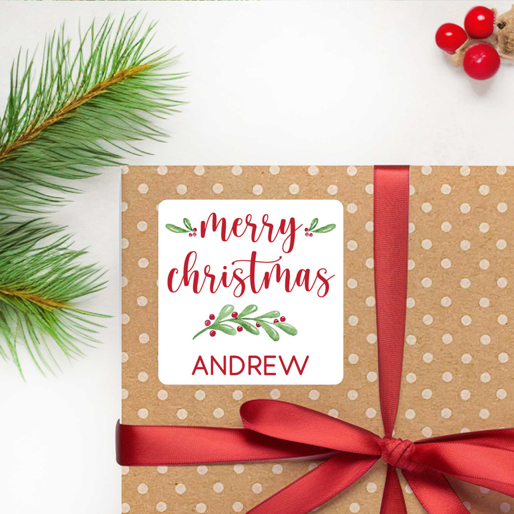 Watercolor Holly Christmas Gift Labels