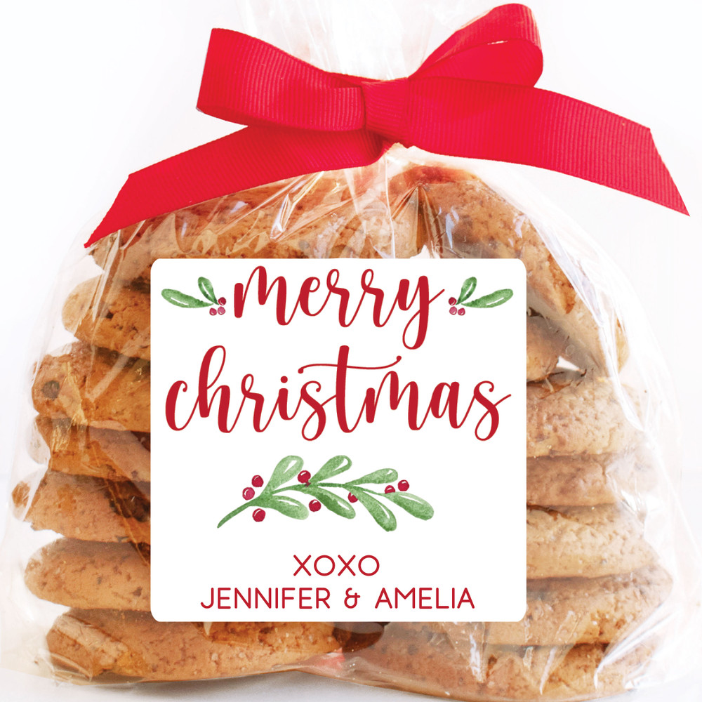 Watercolor Holly Christmas Gift Labels