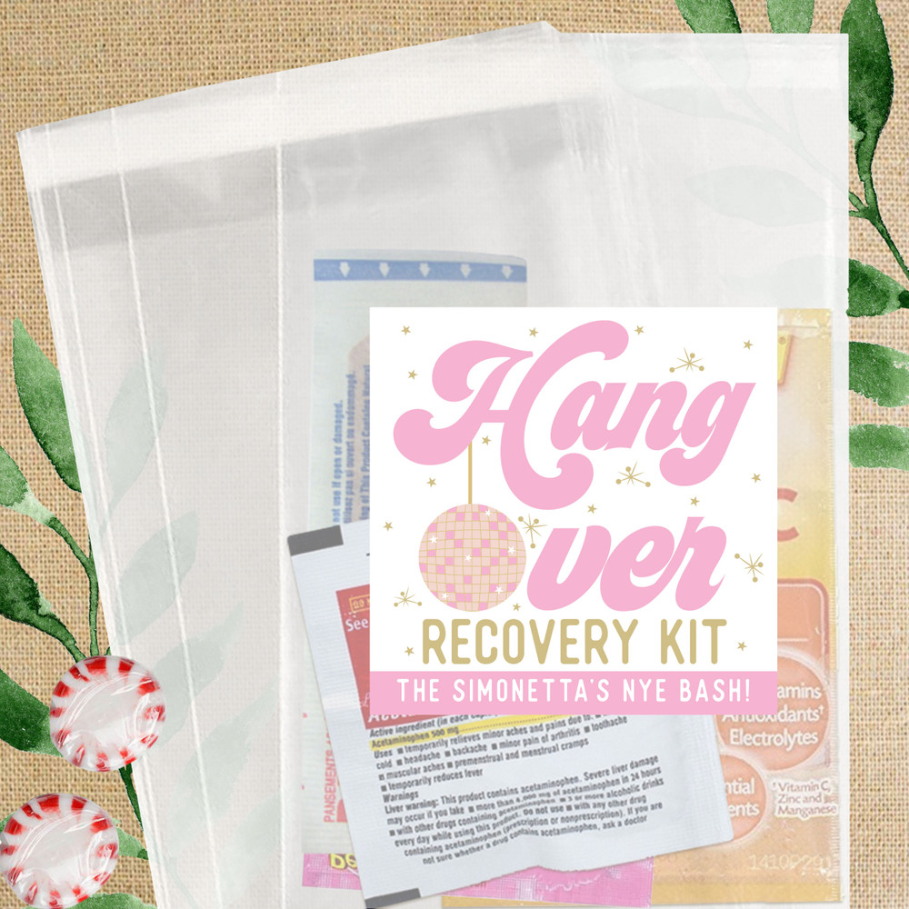 Retro New Years Eve Hangover Kit Favor Labels