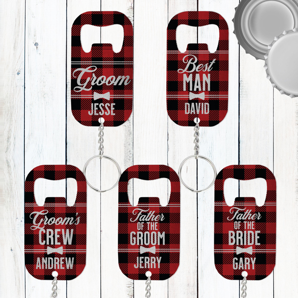 Plaid Groom's Crew Bottle Openers