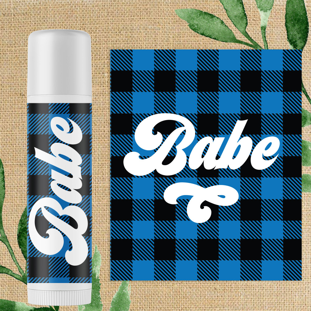 Blue and Black Buffalo Plaid Chapstick Label - Babe Lip Balm - Plaid Party Favors