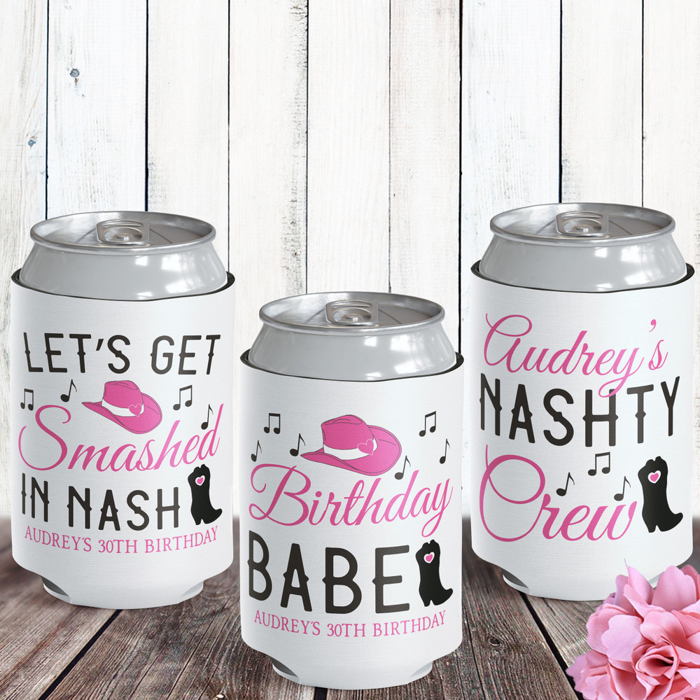 Nashville Birthday Girls Trip Favors - Custom Nashville Can Cozy - Personalized Can Hug - Nashty Crew Can Coolers - Nashville Birthday Party Favors - Beer and Seltzer Can Sleeves for Nashville 21st Birthday