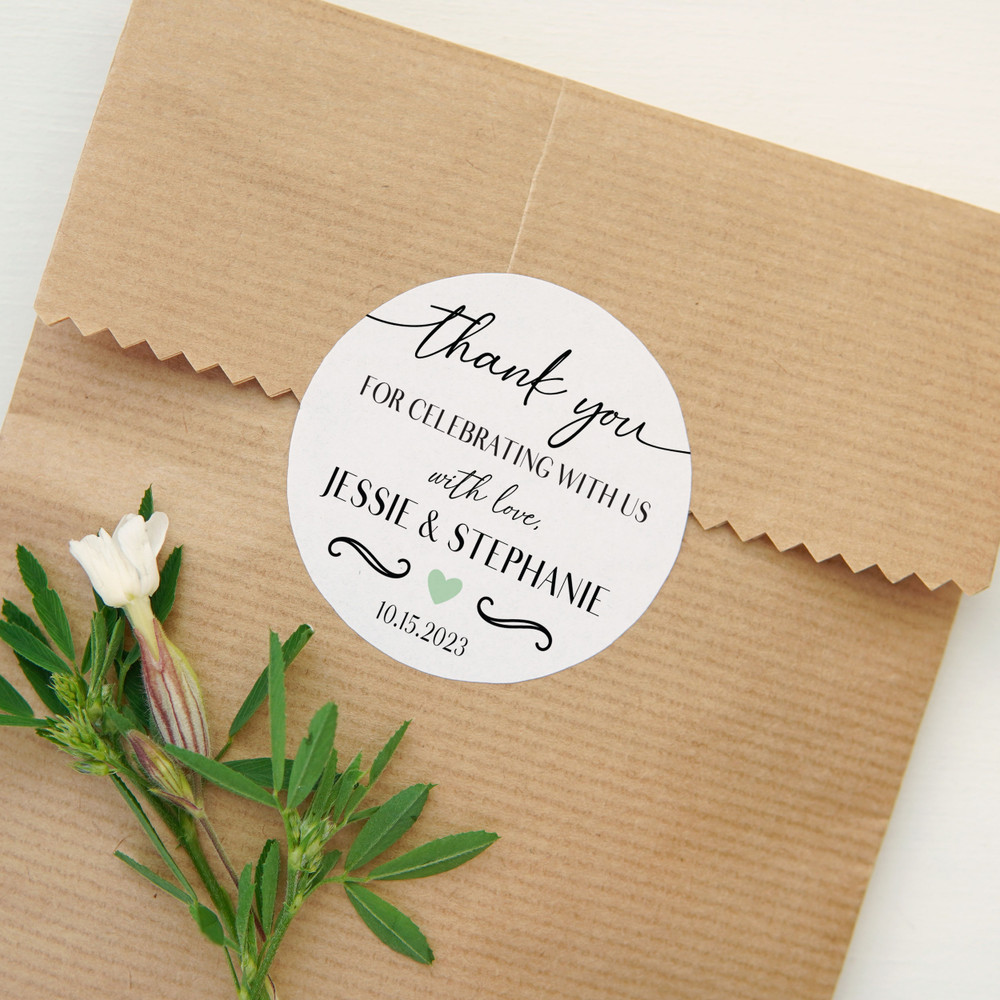 Custom Round Wedding Favor Labels - Custom Printed Thank You Stickers  for Party Favors + Take Home Treats - Personalized Waterproof Labels for Cups and Party Drinkware - Bulk Round Party Favor Labels with Heart