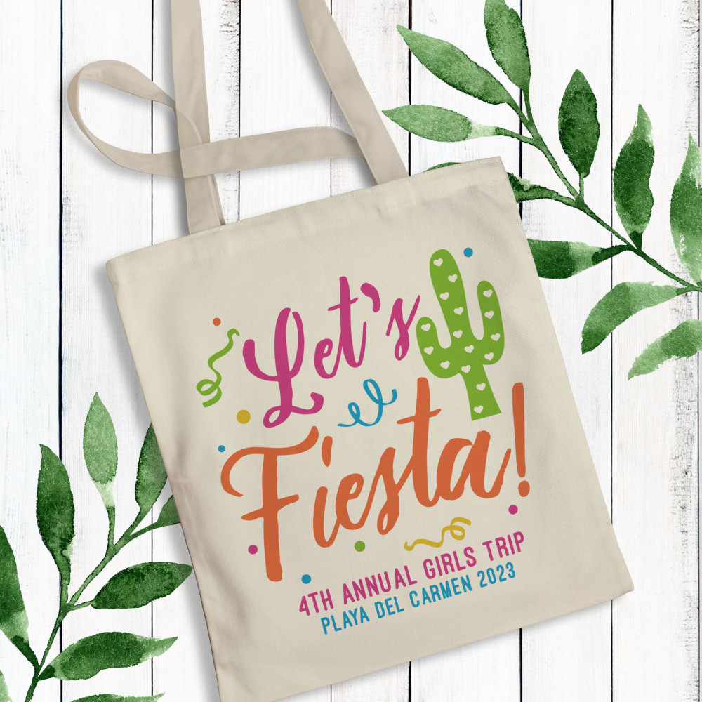 Custom Let's Fiesta Tote Bags - Personalized Let's Fiesta Bachelorette Party Tote Bags