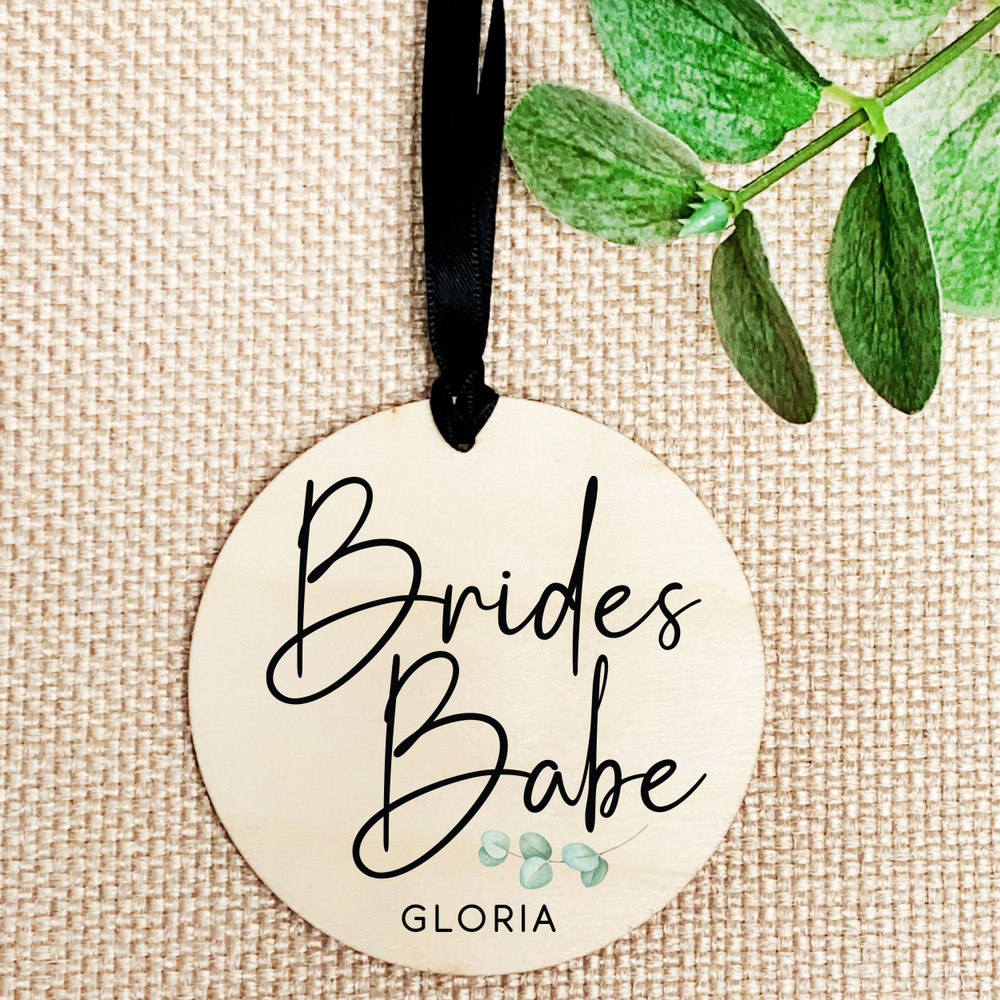 Personalized Bridesmaid Hanger Tags - Custom Wood Dress Hanger Tags with Names for Bridal Party - Eucalyptus Leaf Print Wooden Gift Tags with Names