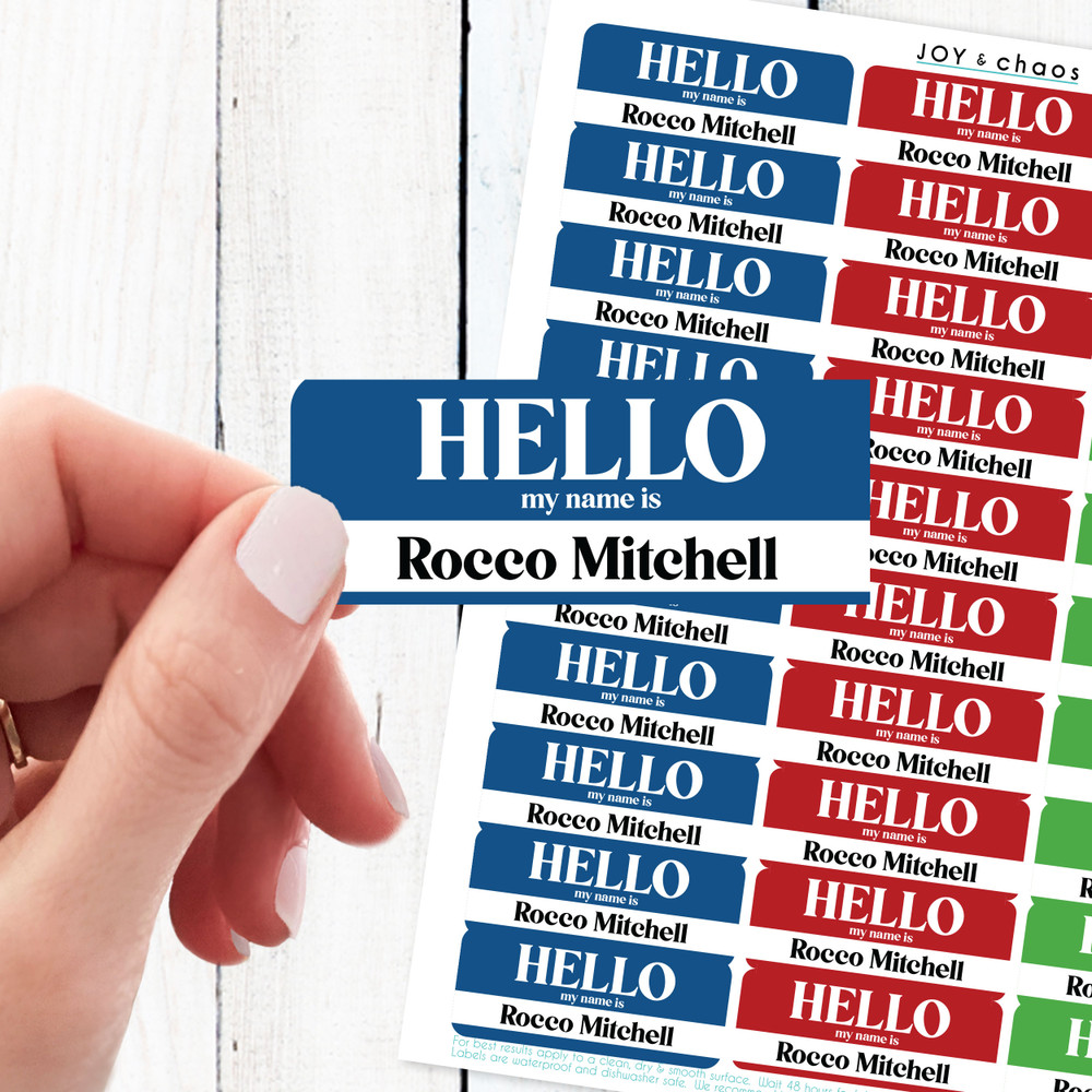 Retro Hello Name Tag Stickers - Custom School Name Labels - Waterproof Name Labels for Kids - Personalized Name Stickers for Boys