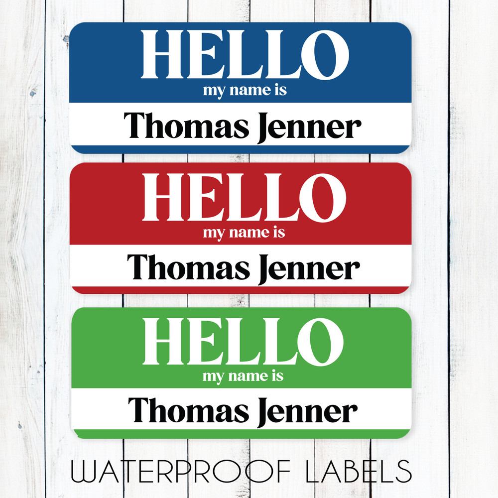 Retro Hello Name Tag Stickers - Custom School Name Labels - Waterproof Name Labels for Kids - Personalized Name Stickers for Boys