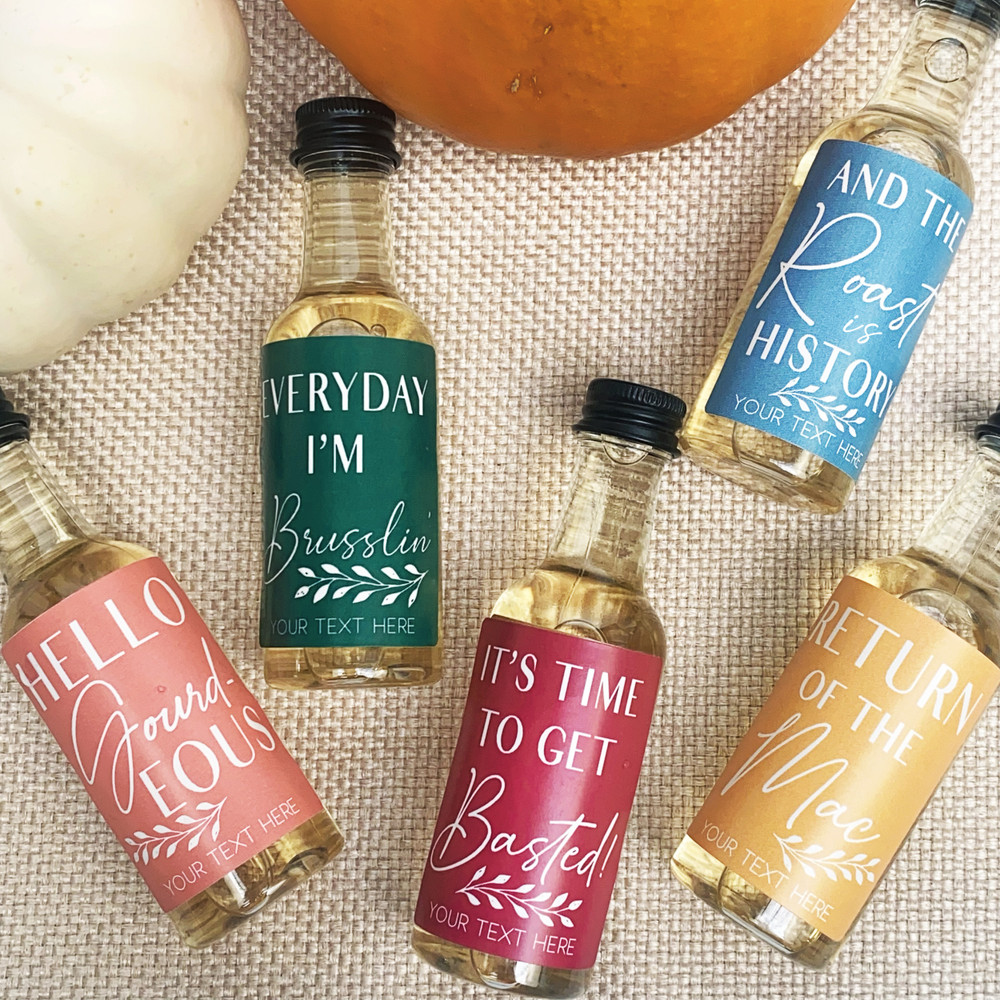 Funny Thanksgiving Mini Liquor Bottles + Labels