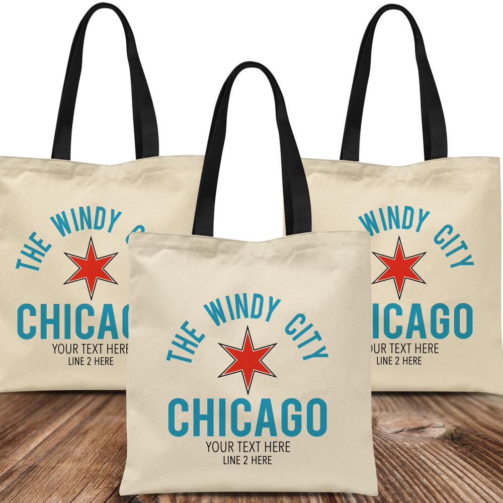 Custom Chicago Tote Bags - Personalized Canvas Totes for Chicago Trip or Event