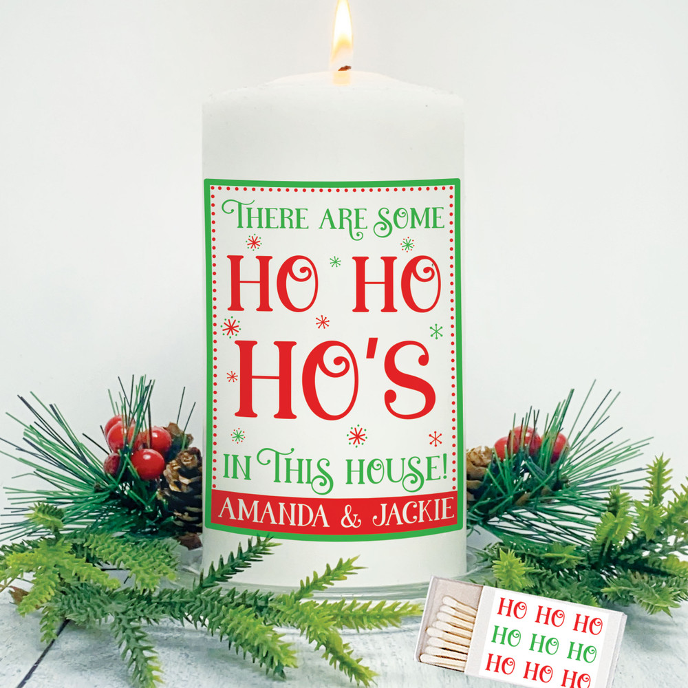 Ho Ho Ho's In The House Personalized Christmas Candle with Names - Funny Holiday Gifts for Women - Custom Christmas Candle