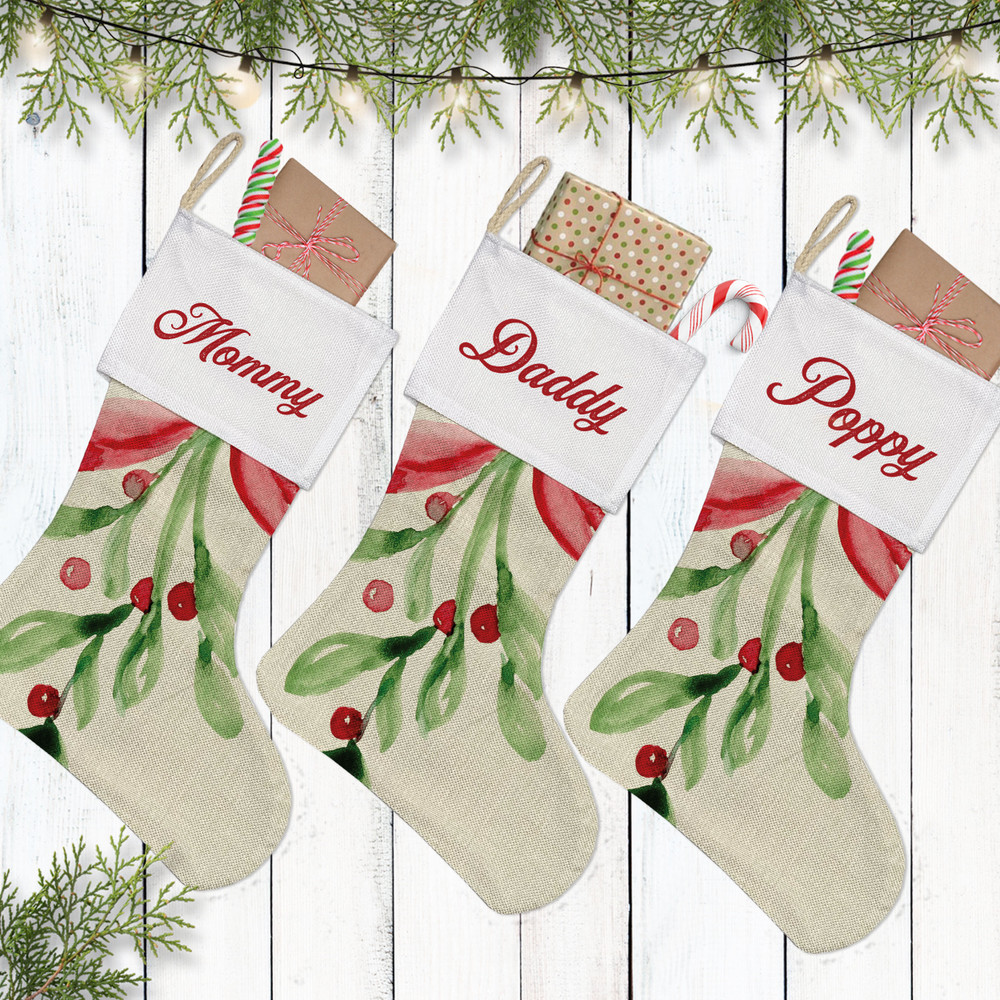 Watercolor Mistletoe Christmas Stockings