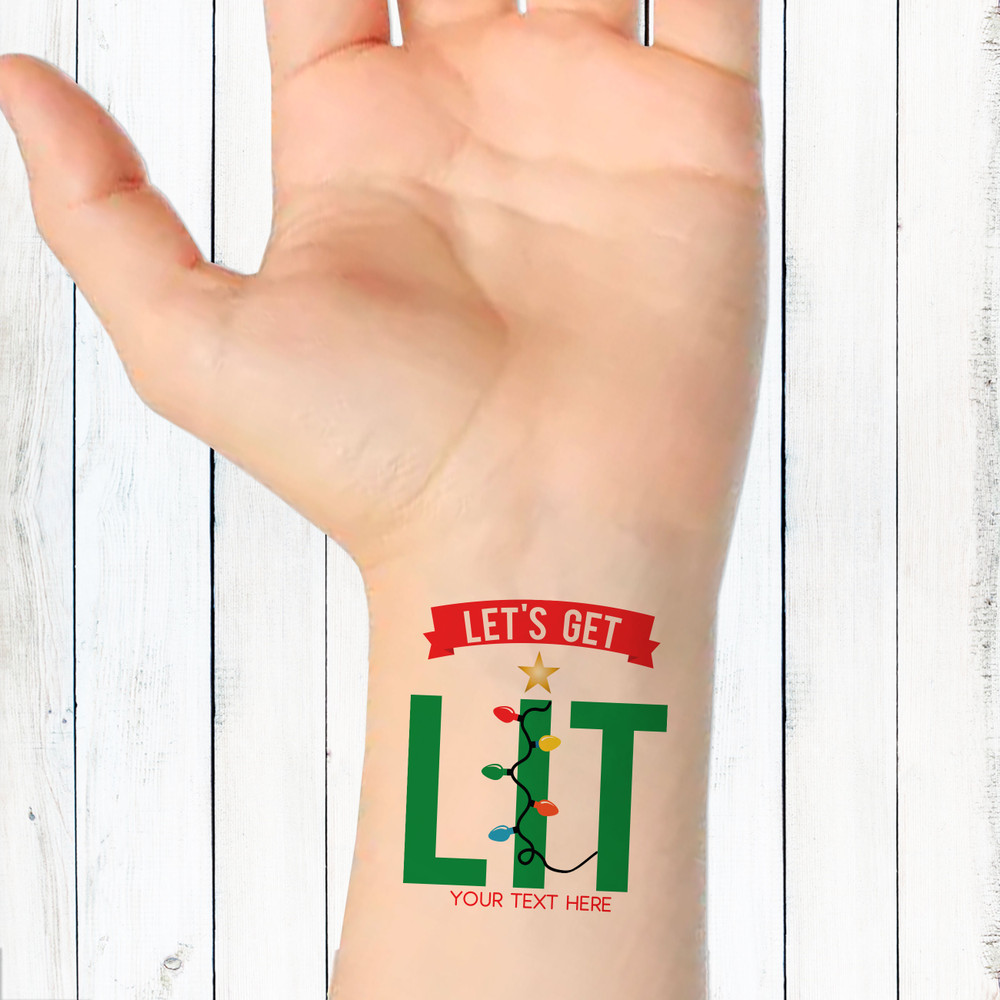 Let’s Get Lit Custom Christmas Tattoos - Temporary Christmas Tattoos for Adults - Holiday Bachelorette Party Favor Tattoos - Christmas Bar Crawl Favors