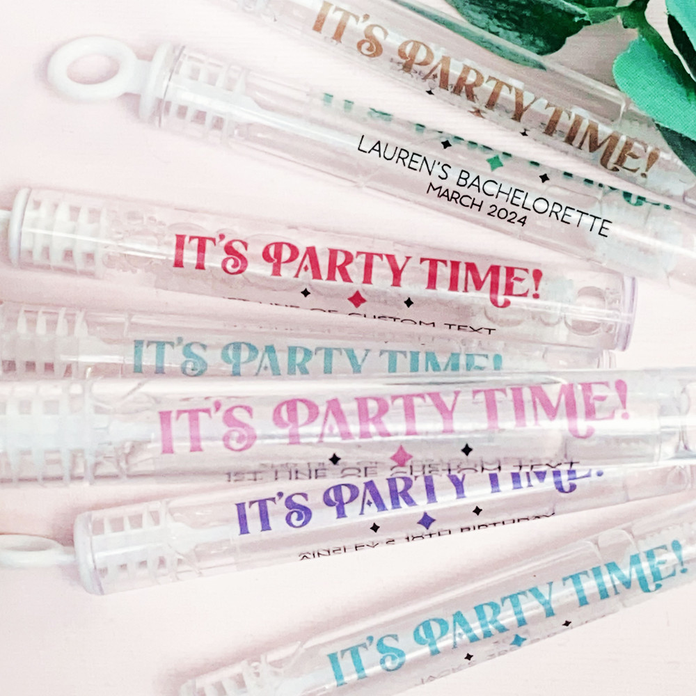 Cheerful It’s Party Time Bubble Labels