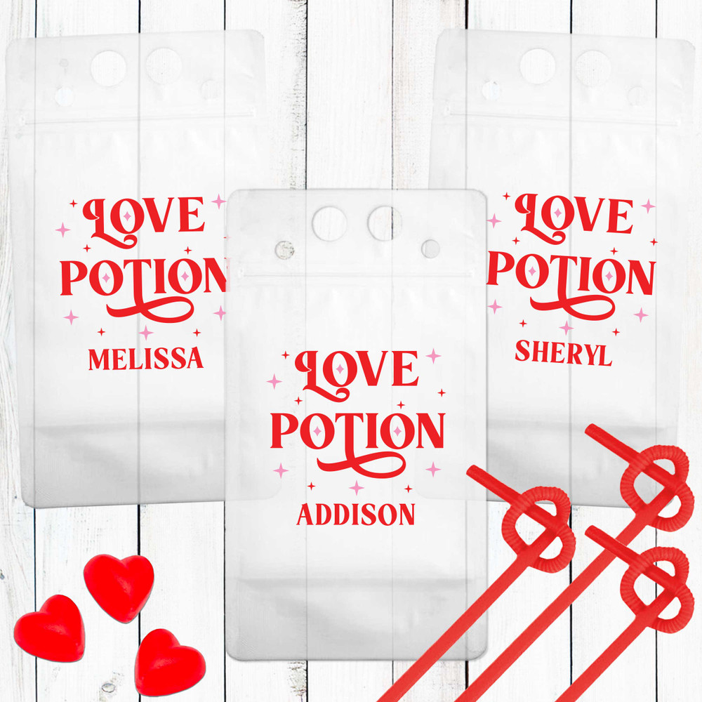 Valentine's Day Drink Pouches - Personalized Wine Pouches - Adult Juice Pouch  - Love Potion Party Cups