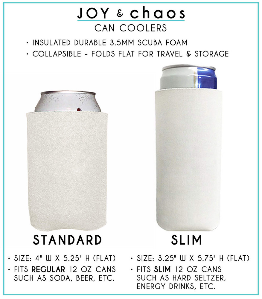 Personalized Can Cooler Sizes: 12 oz Standard Can Cozies and Slim Can Sleeves for Skinny Drink Cans