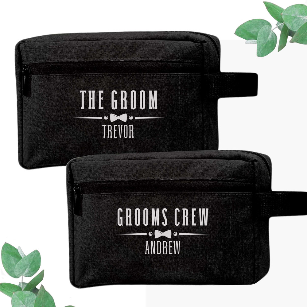 Custom Mens Toiletry Kits - Personalized Groomsmen Toilet Kit Bags - Customized Men's Dopp Kits for Wedding Party