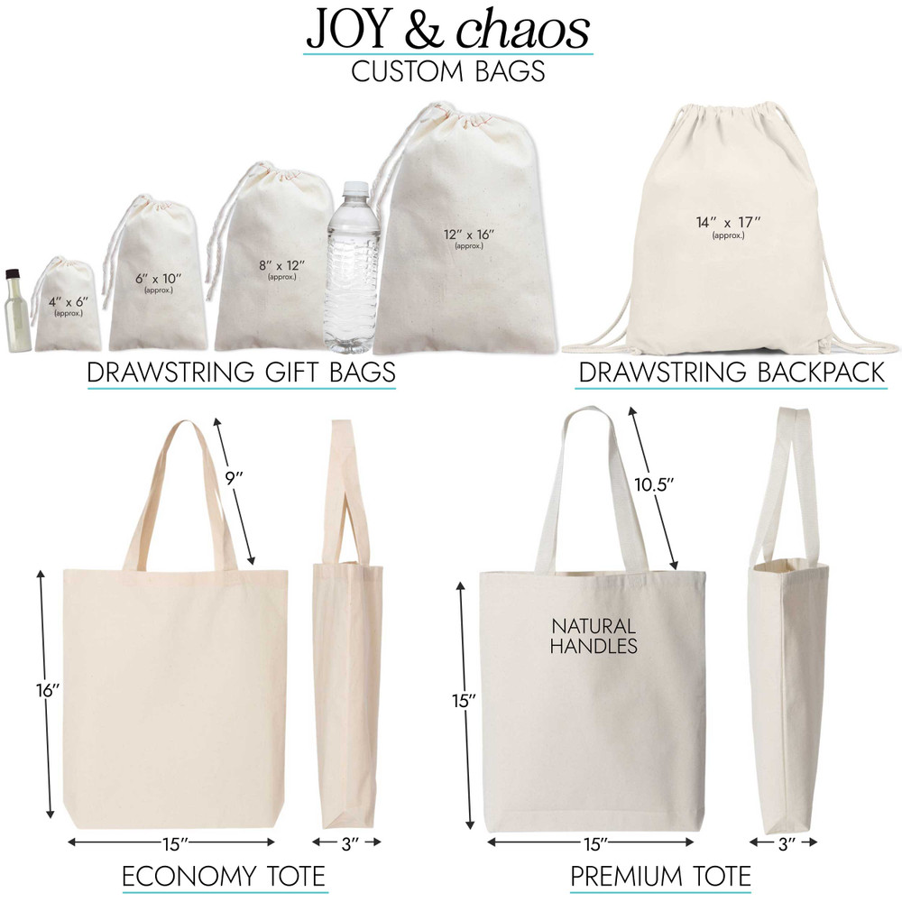 Personalized Gift Bags - Custom Drawstring Canvas Party Favor Bags | Joy & Chaos