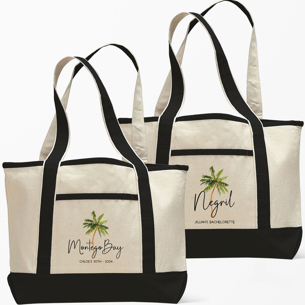 Palm Tree Bachelorette Beach Tote Bags