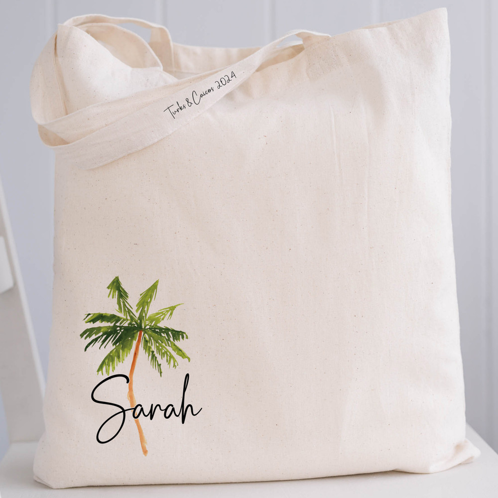 Palm Tree Name Tote Bags