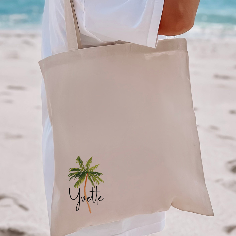 Palm Tree Name Tote Bags