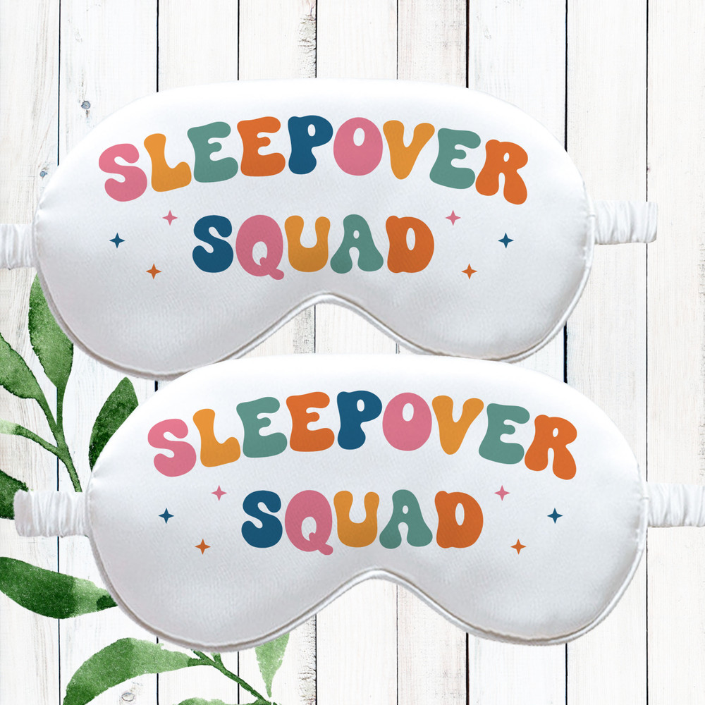 Sleepover Squad Eye Masks - Bulk Satin Sleep Masks for Slumber Party - Retro Birthday Pajama Party Favors