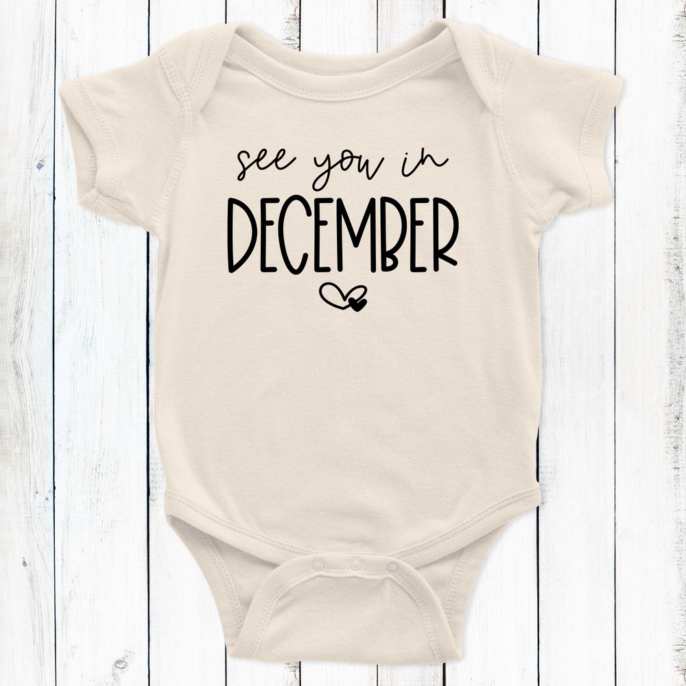 See You In December Custom Due Date Baby Bodysuit for Pregnancy Announcement Photos - Pregnancy Reveal Baby Outfit