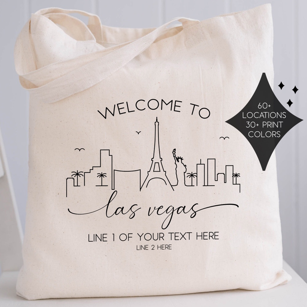 Personalized Welcome to  Las Vegas Totes for Vegas Wedding, Las Vegas Event, Vegas Vacation, Las Vegas Girls Trip - Custom Las Vegas Tote Bags