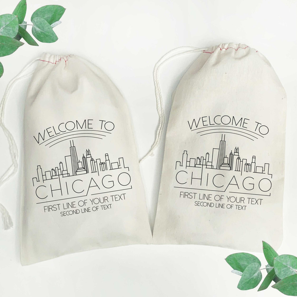 Chicago Gift Bags - Chicago Skyline Bags - Personalized Welcome to Chicago Favor Bags for Chicago Weddings, Chicago Bachelorette Parties, Chicago Birthdays, Chicago Conference, Chicago Work Trips + Corporate Retreat