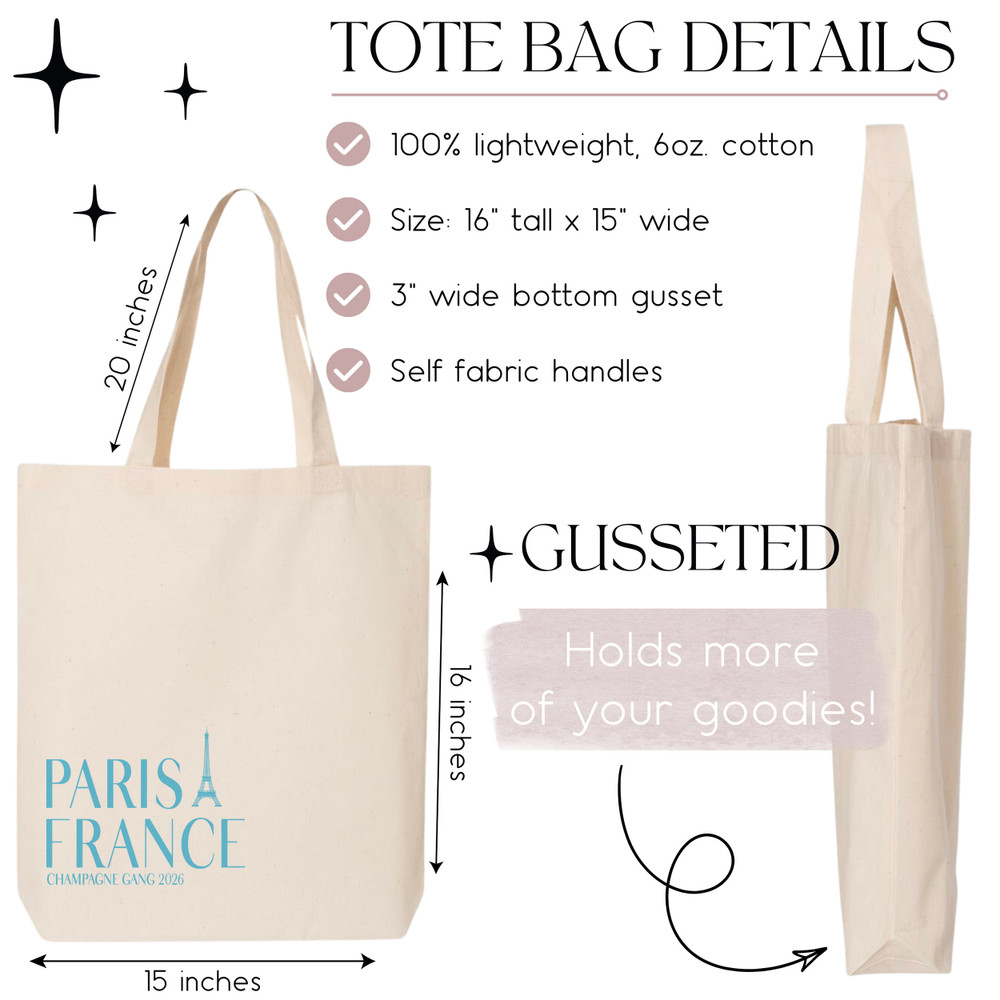 Paris France Tote + Favor Bags