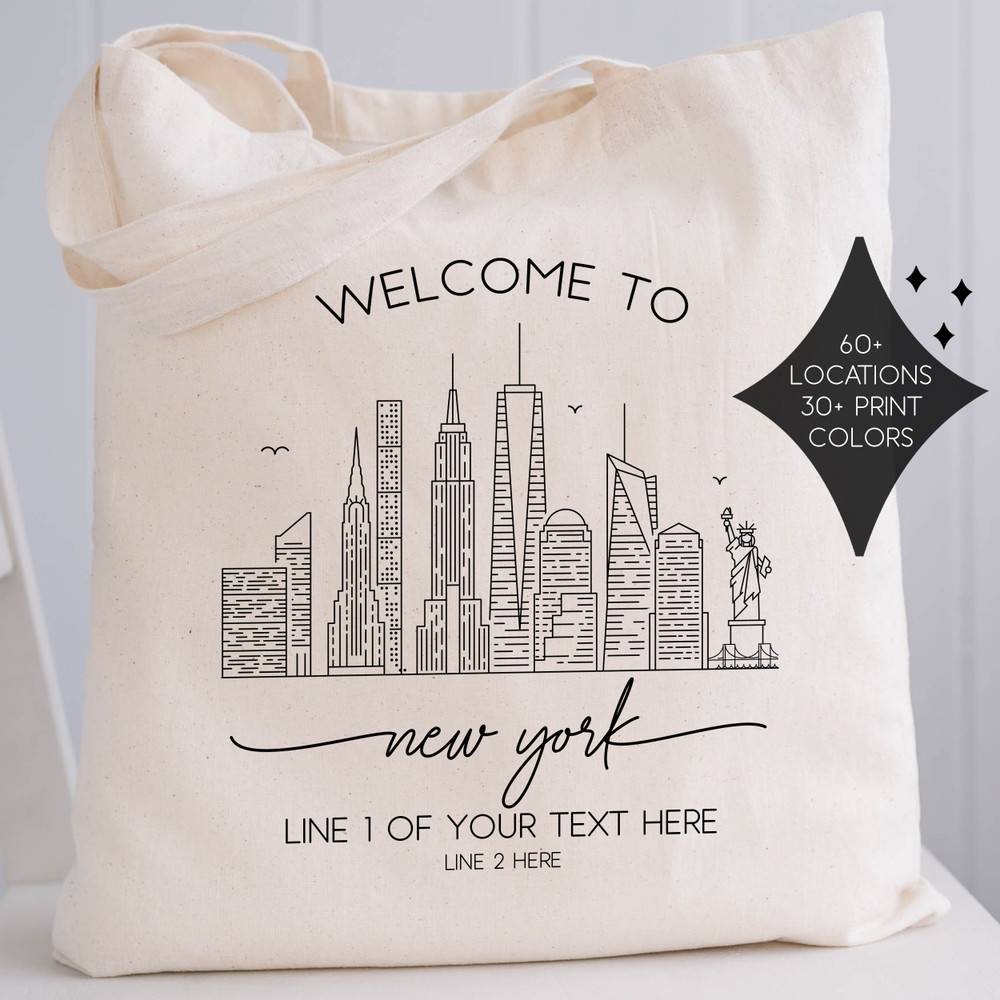 Personalized Welcome to  New York Tote Bags for New York Wedding, NYC Event, New York Vacation, NYC Girls Trip - Custom  New York City Skyline Tote Bags
