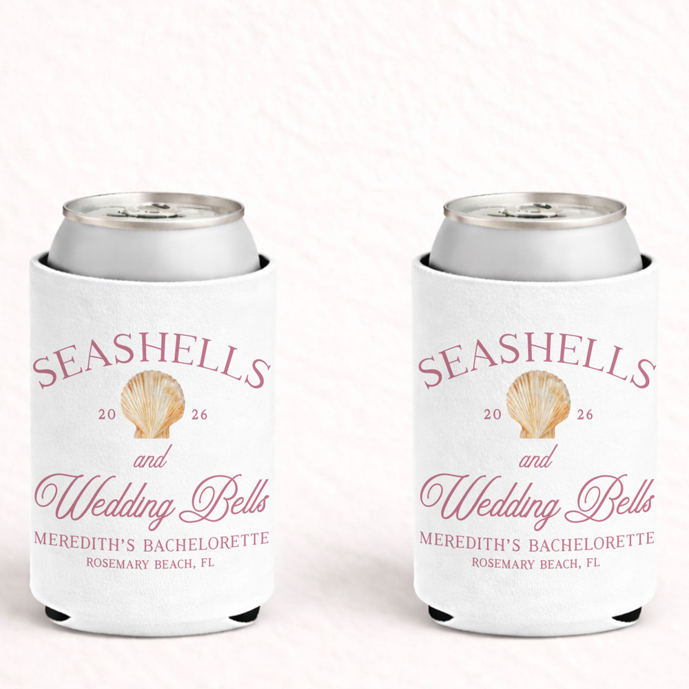 Seashells & Wedding Bells Can Coolers