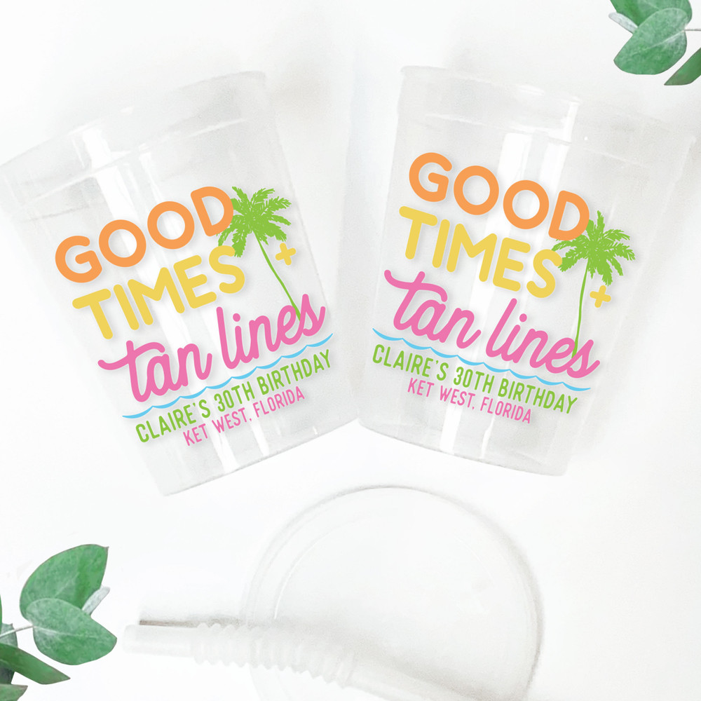 Good Times & Tan Lines 16oz Clear Cups