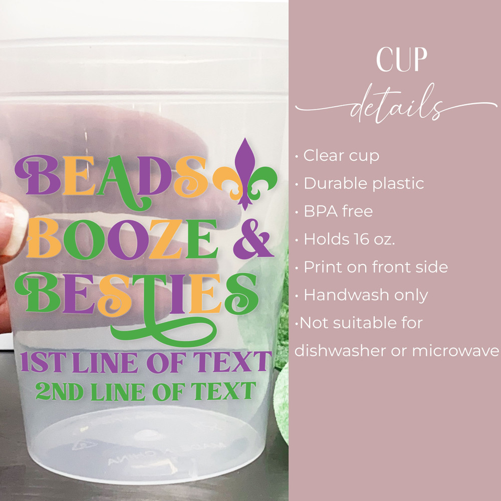Beads Booze & Besties 16oz Clear Cups