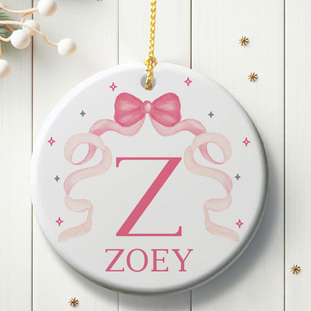 Pink Bow Monogrammed Ornament